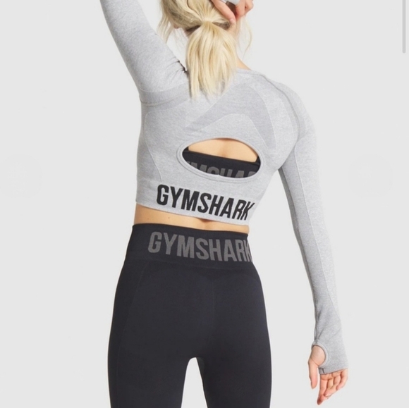 Gymshark Flex Sports Crop Top Grey Size Small Active Top Long Sleeved - Picture 14 of 16